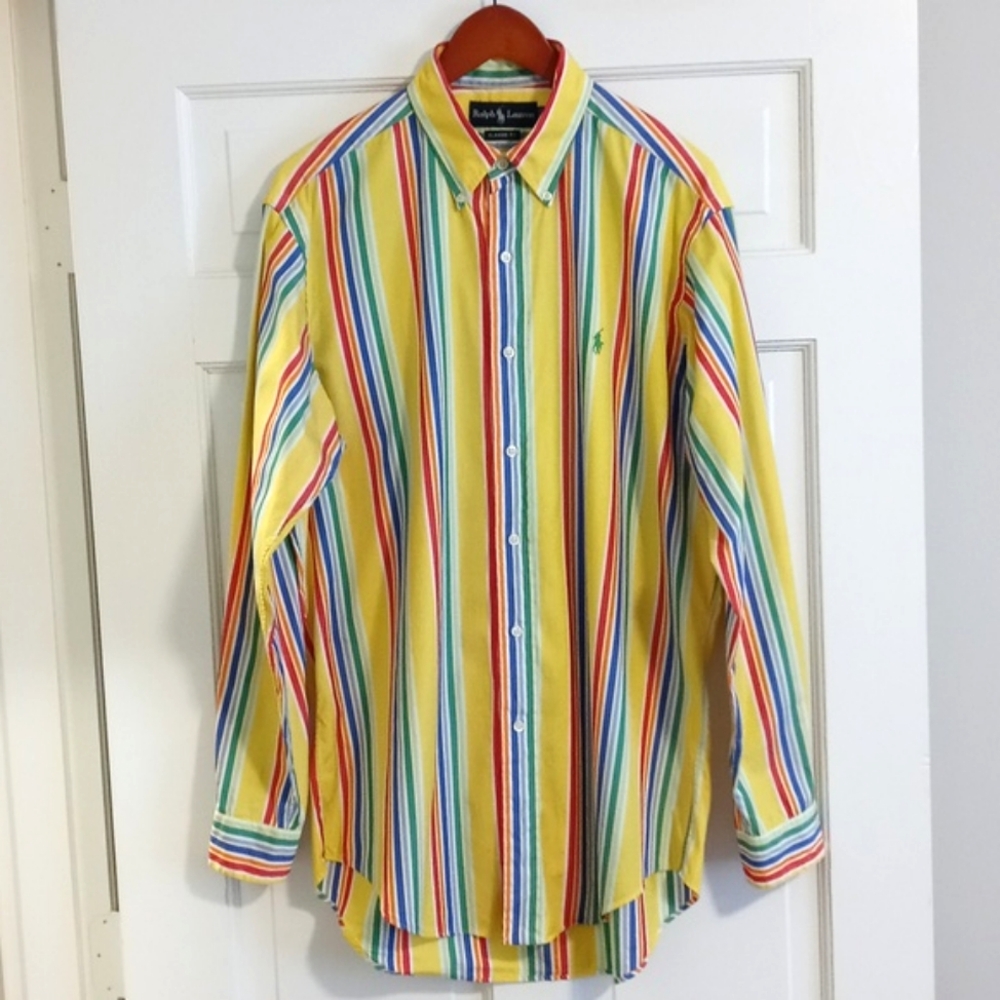 🌞VTG Ralph Lauren🌞 - Yellow/Multi Stripe L/S Button Down